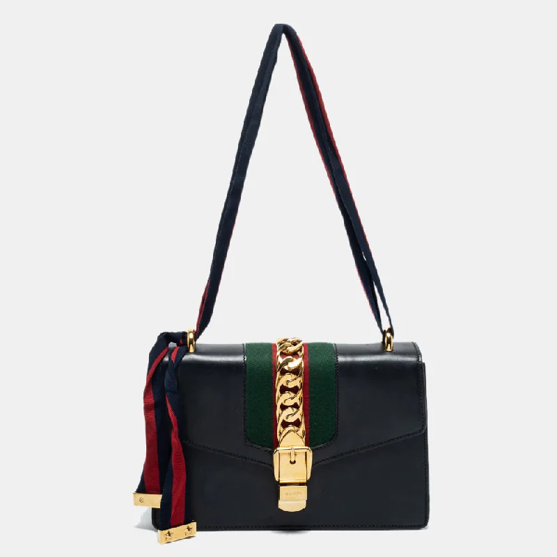 Gucci Black Leather Sylvie Shoulder Bag