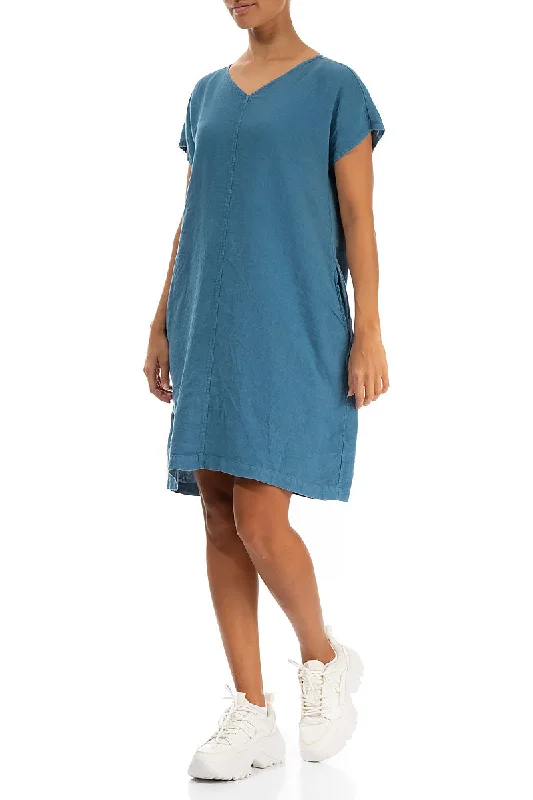 Midi V-Neck Denim Linen Dress