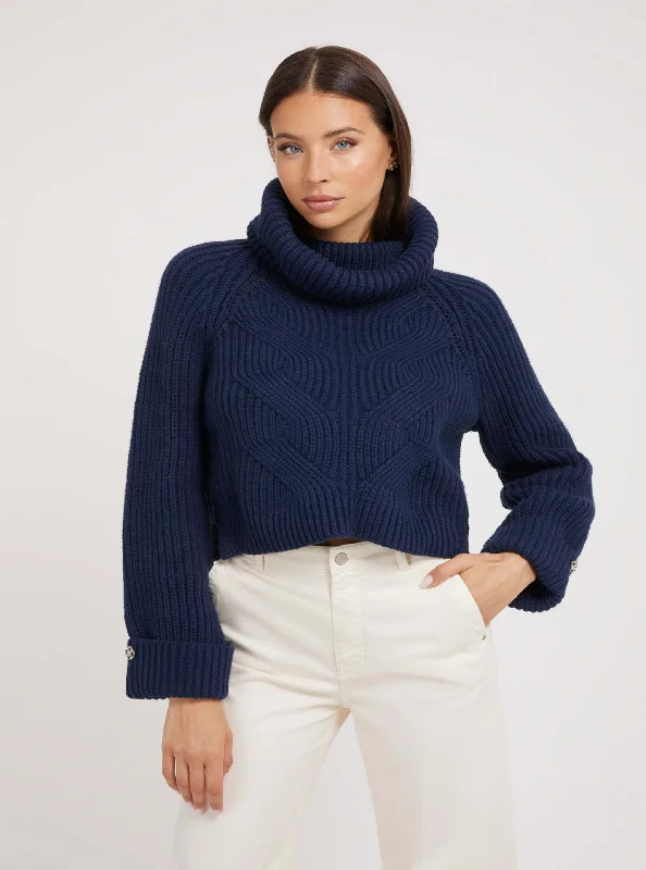 Navy Blue Lois Turtleneck Knit Top